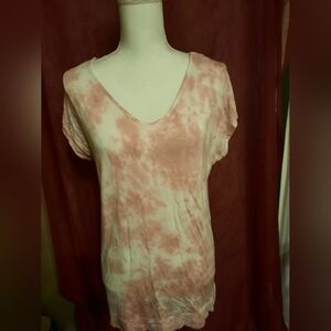 Maurices Pink and Cream Tie-Dye V-Neck Tee